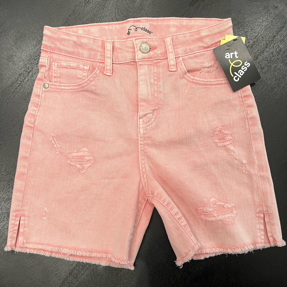 🌸NWT🌸ART CLASS Girls Adjustable Kava Coral Distressed Cut Off Shorts Size LG
